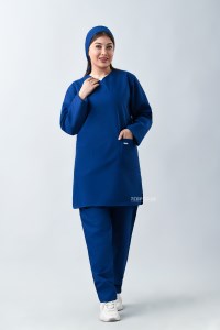 ست اسکراب زنانه رنگ آبی نفتی کد 203 طب پوش